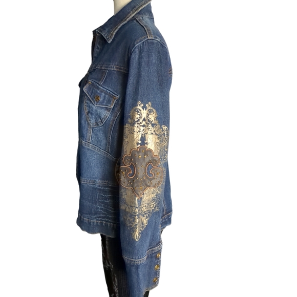 D G Dianna Fancy Blue Dennin Embellished Jacket Size M - Picture 8 of 13